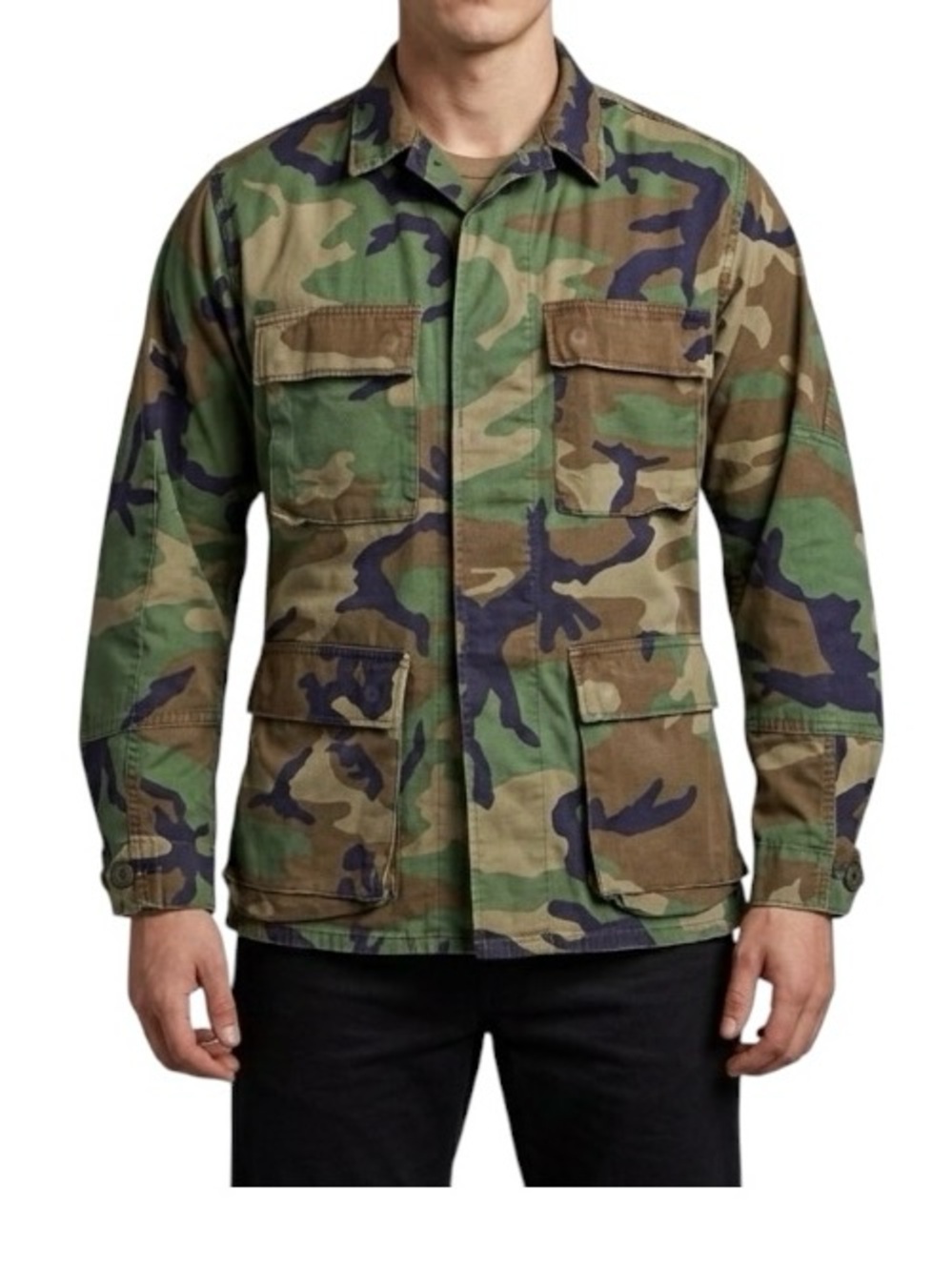 Army Camo Camouflage Button Front Jacket Green S Military USA Patriotic